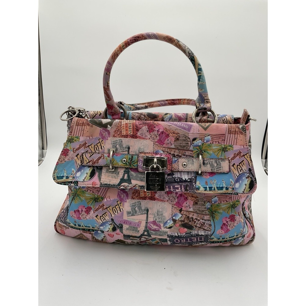 Kathy Van Zeeland Limited Edition Satchel Travel Print Y2K Bag Pink With Charms